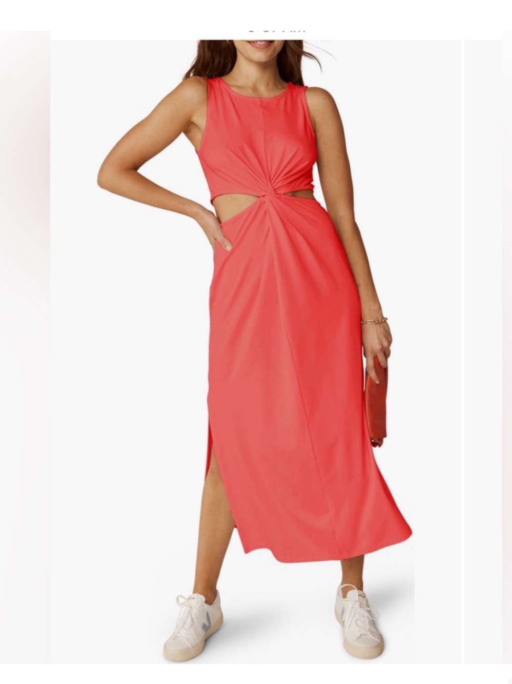 NWT Beyond Yoga Around The World Front Twist Dress in Coral Glow